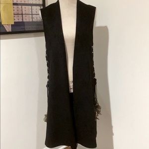Zara Black Sleeveless Lace-Up Long Vest